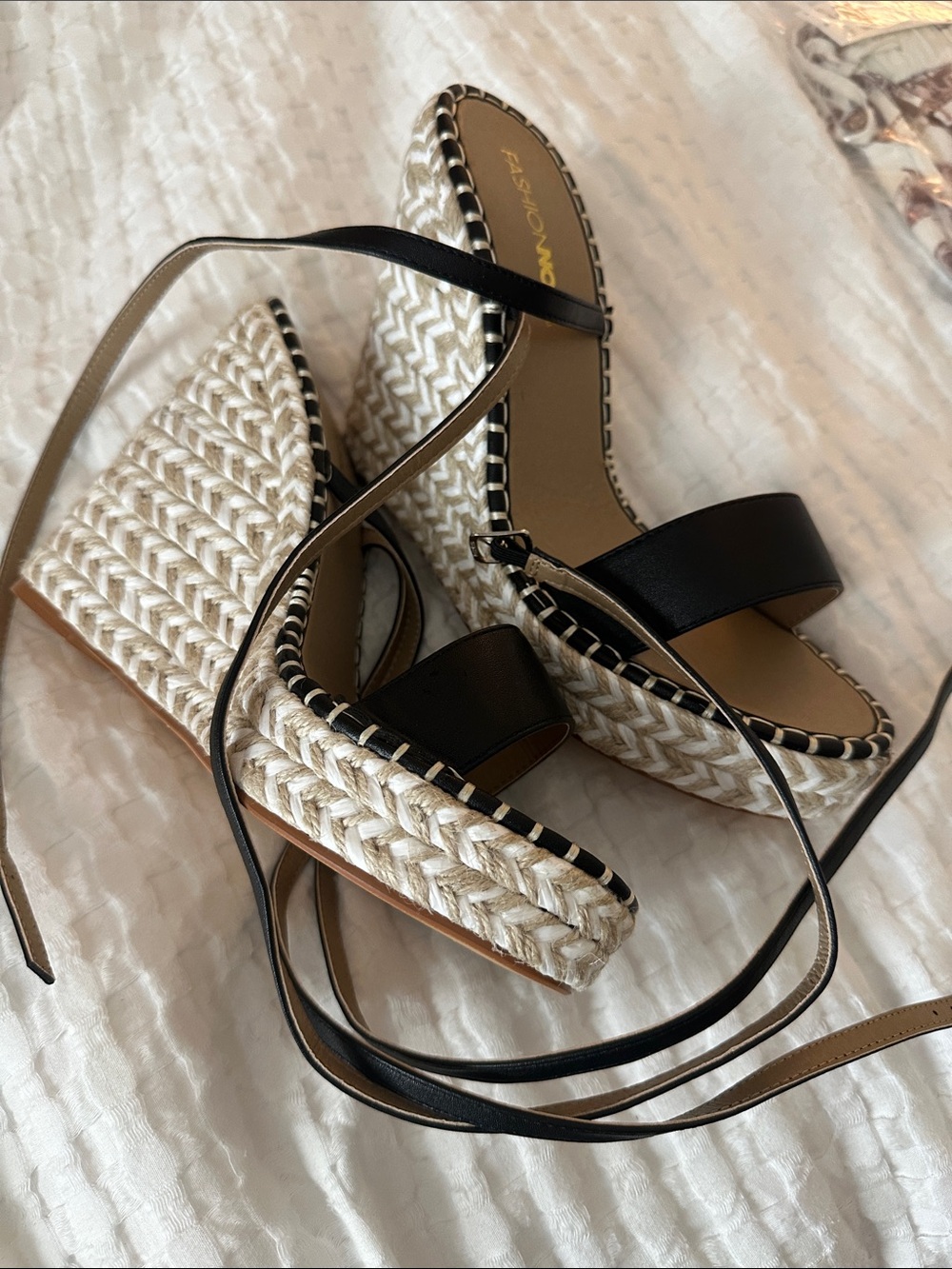 Fashion Nova Black Strap Espadrille Platform Wedges